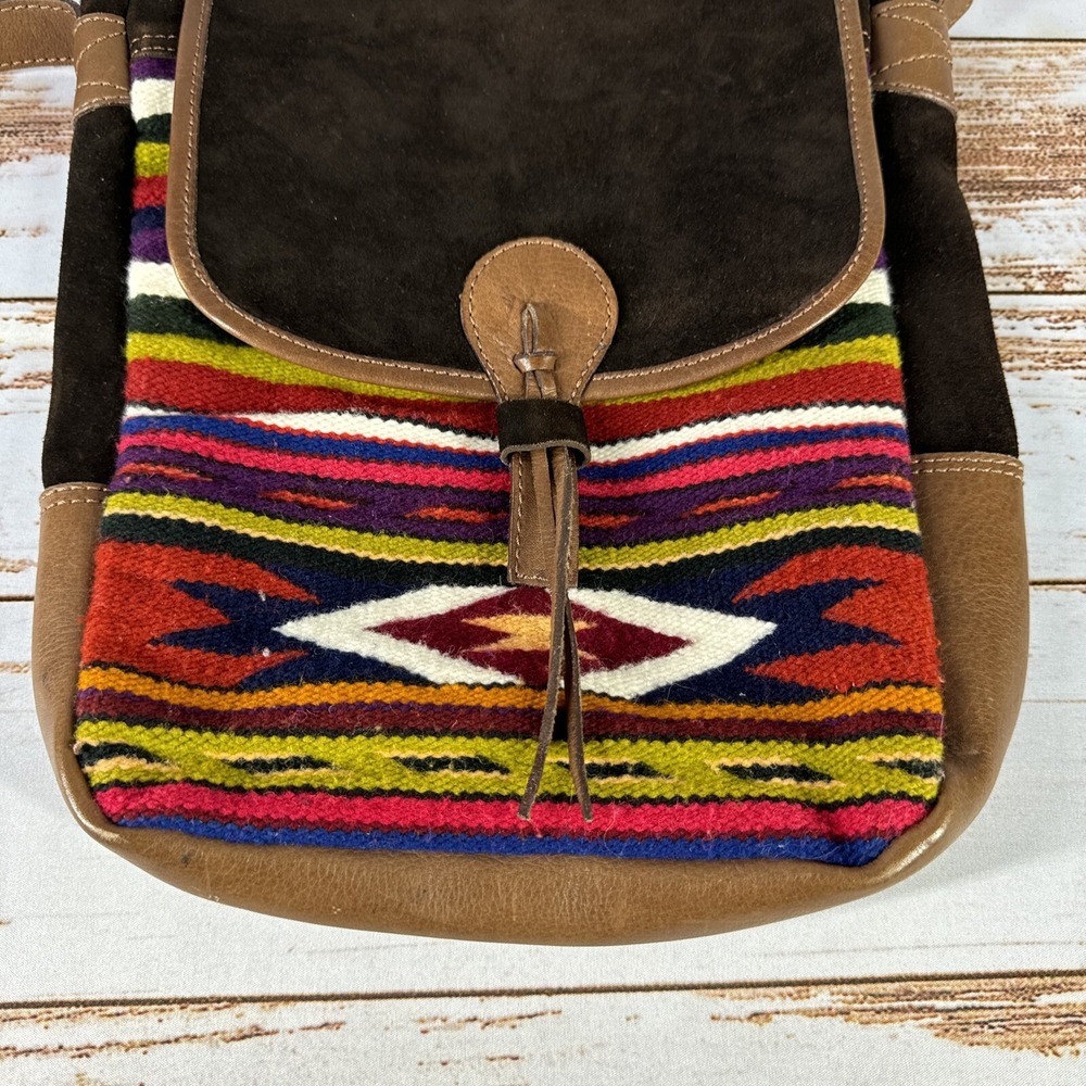Vintage Malky Ecuador Wool Suede Shoulder Bag Handmade Woven Black Leather - Picture 2 of 10